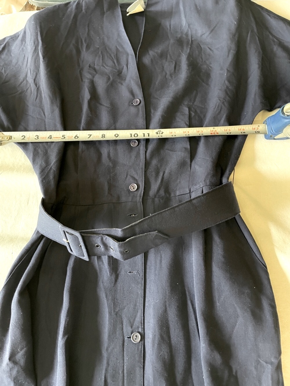 Women’s RABBIT DESIGNS Navy Maxi Short Sleeve Dress - Belt, Buttons Front Sz 12 - Picture 6 of 10